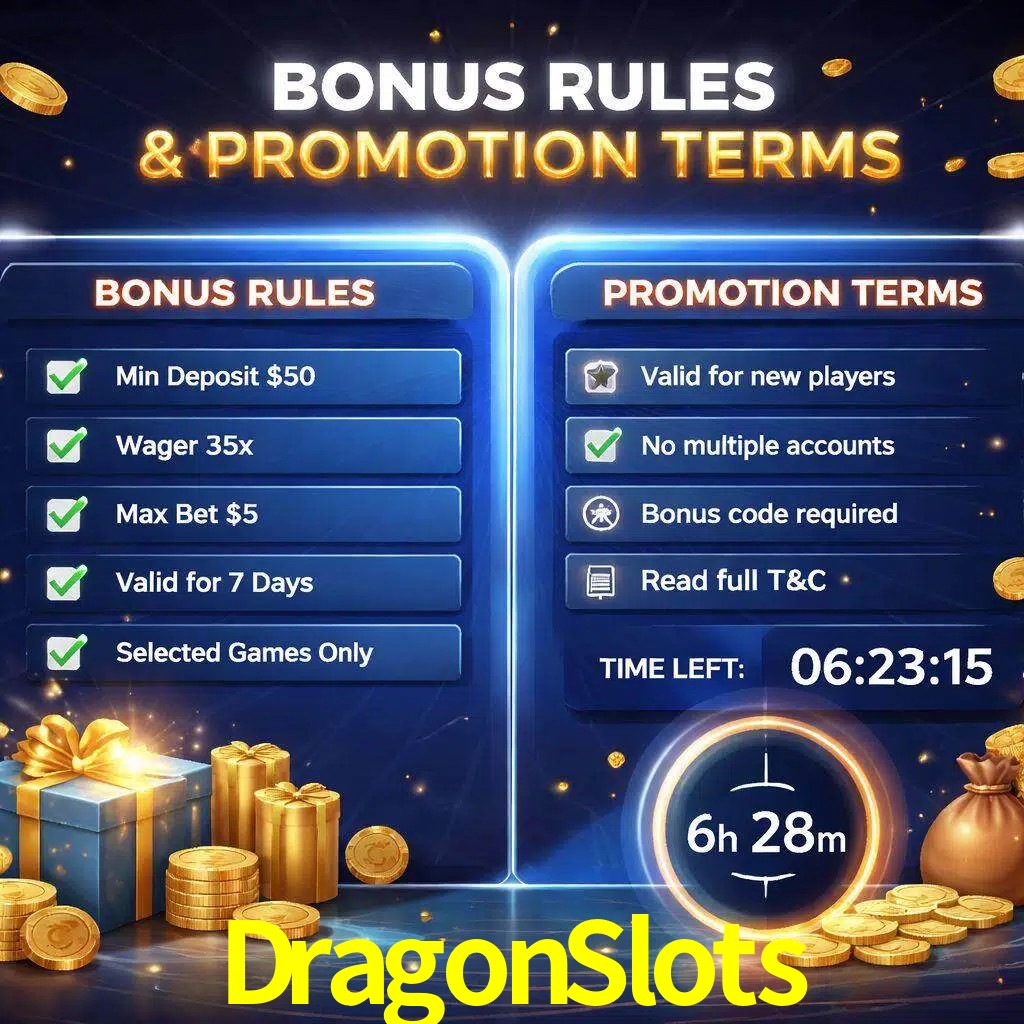 Reglas de promoción DragonSlots y condiciones de bonos explicadas visualmente