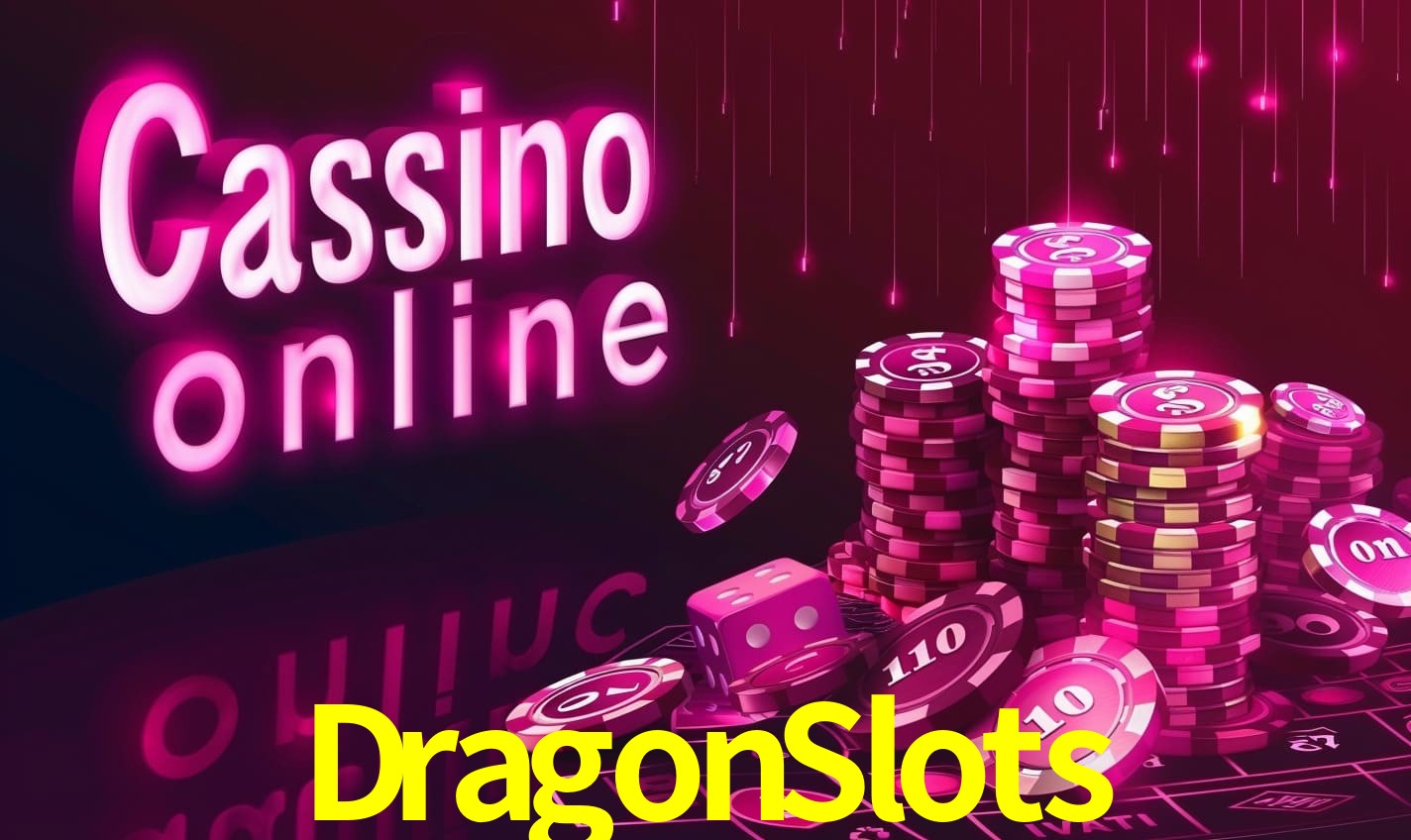 Escena dinámica inspirada en casino con iluminación DragonSlots, cartas, fichas e íconos de juegos digitales en un espacio moderno de juegos.